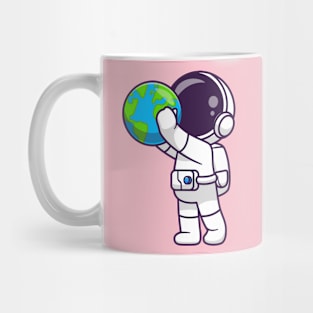 Cute Astronaut Holding Earth Globe Cartoon Mug